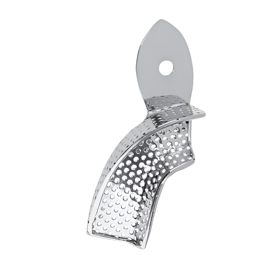 Perforated partial impression tray with edge, left
