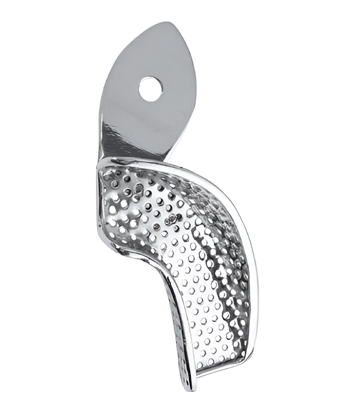Perforated partial impression tray with edge, right