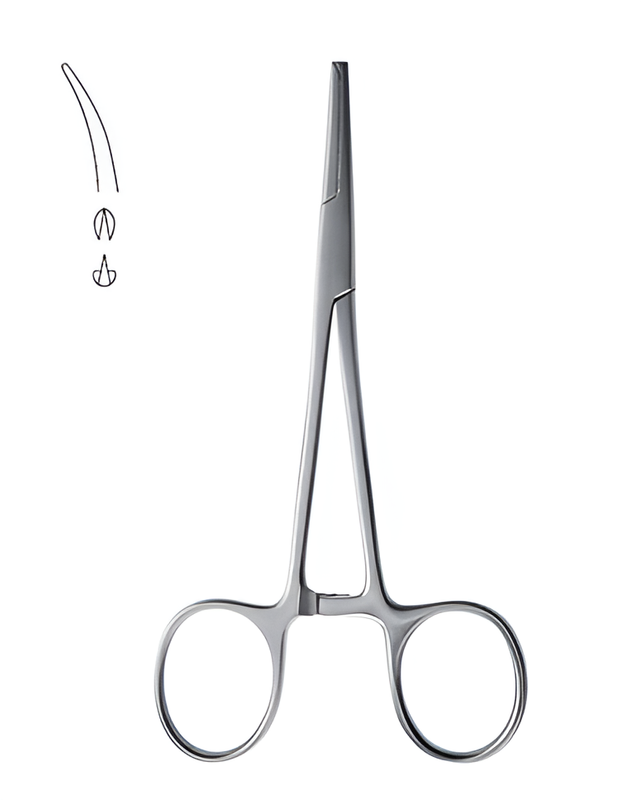 Surgical micro mosquito forceps, curved, 10 cm