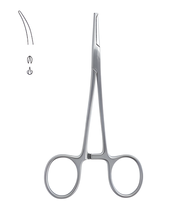 Surgical mosquito forceps, curved, 12 cm