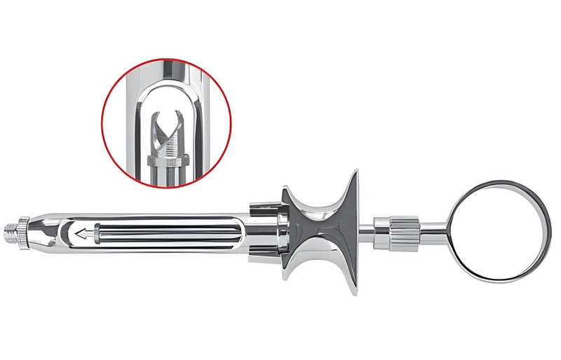 Anesthesia syringe with 1 corkscrew ring